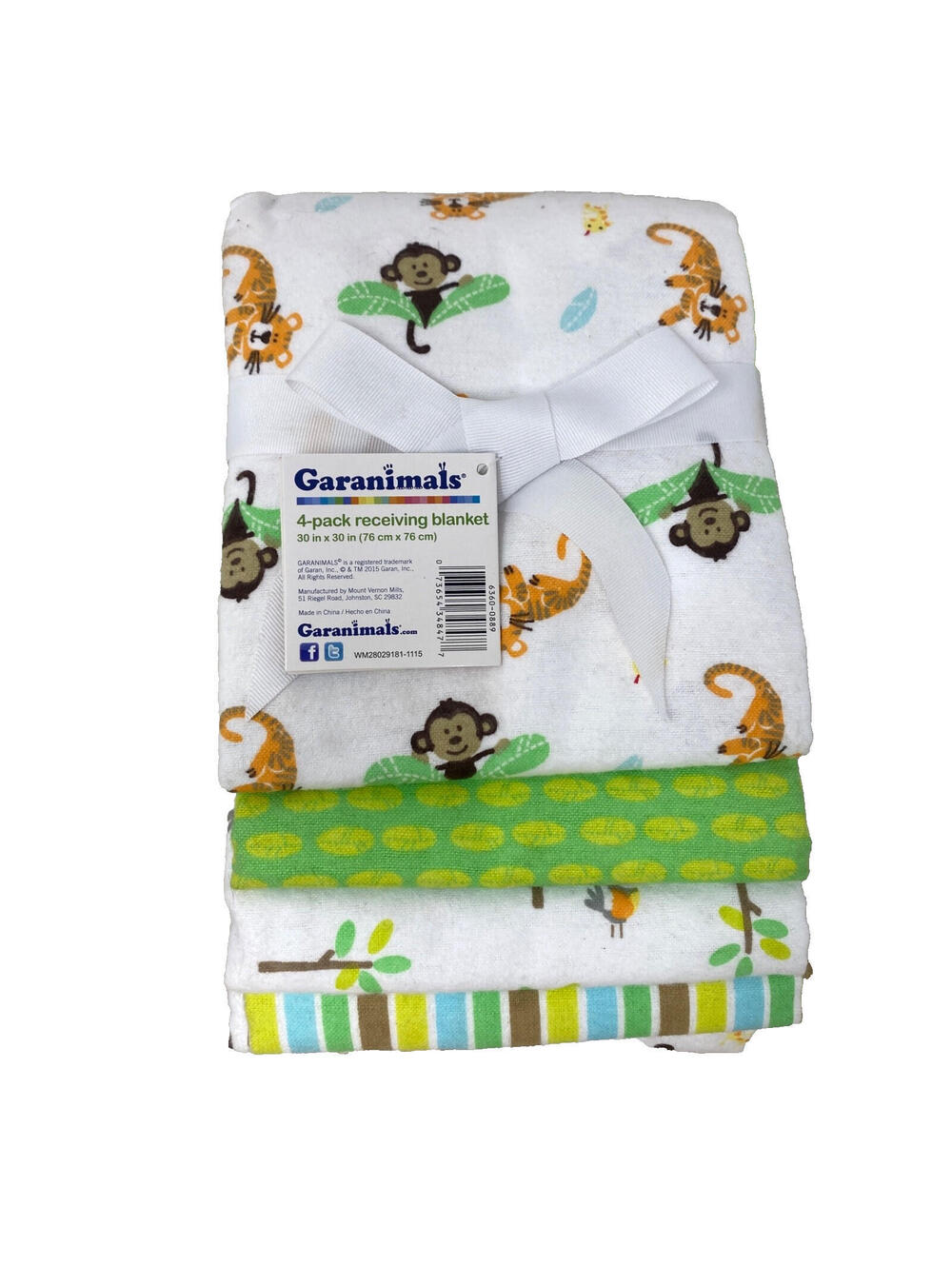 Garanimals 4- Pack Receiving Blankets Multicolor 30x30" Animals Theme NEW